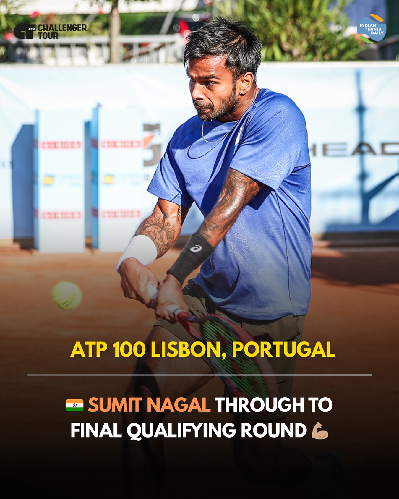 Sumit Nagal during a tennis match at the ATP Challenger Tour 2025