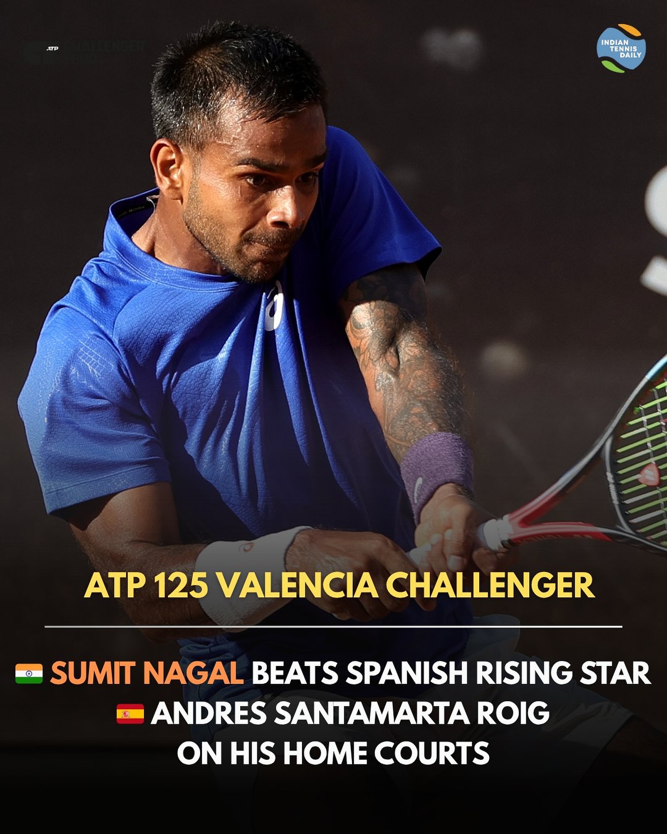 Sumit Nagal during a tennis match at the ATP 125 Valencia Challenger 2025