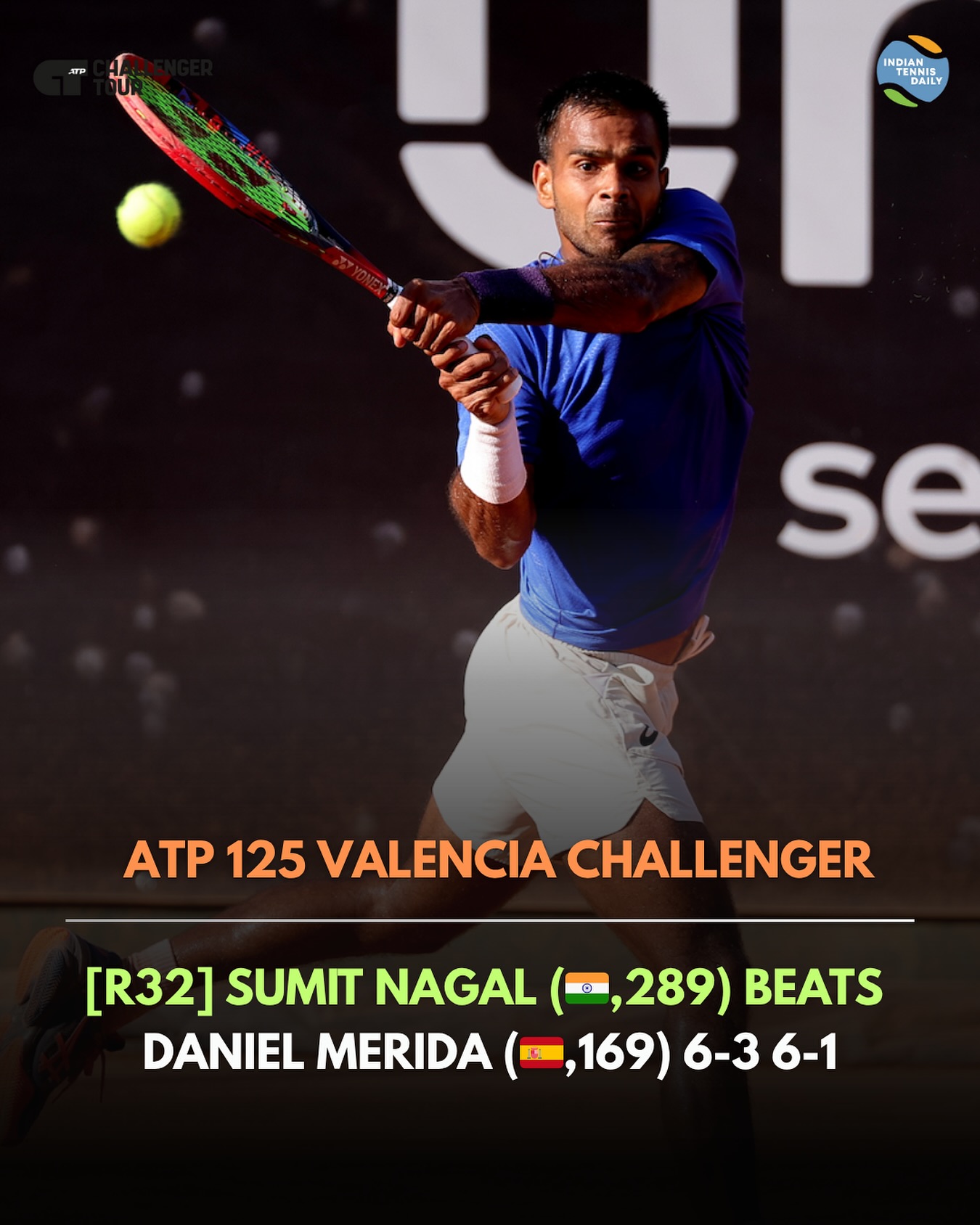Sumit Nagal during a tennis match at the ATP 125 Valencia Challenger 2025