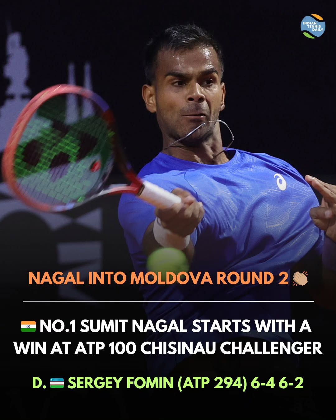 Tennisspieler Sumit Nagal aus Indien beim ATP Challenger 100 Moldova Open in Chișinău.