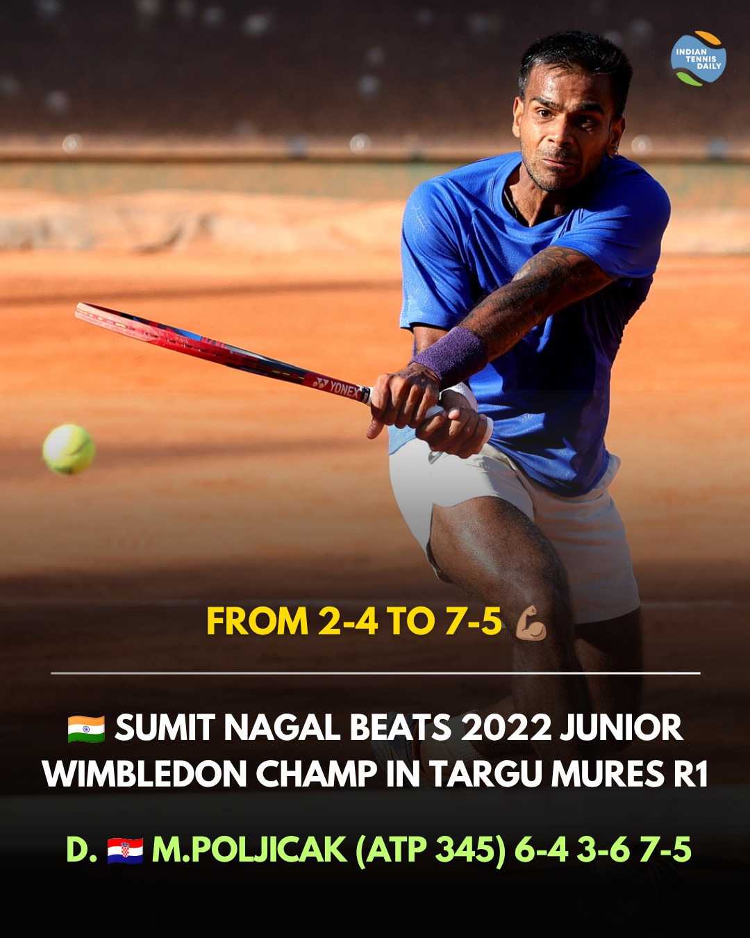 Tennisspieler Sumit Nagal aus Indien beim ATP 75 Challenger in Târgu Mureș, Rumänien.