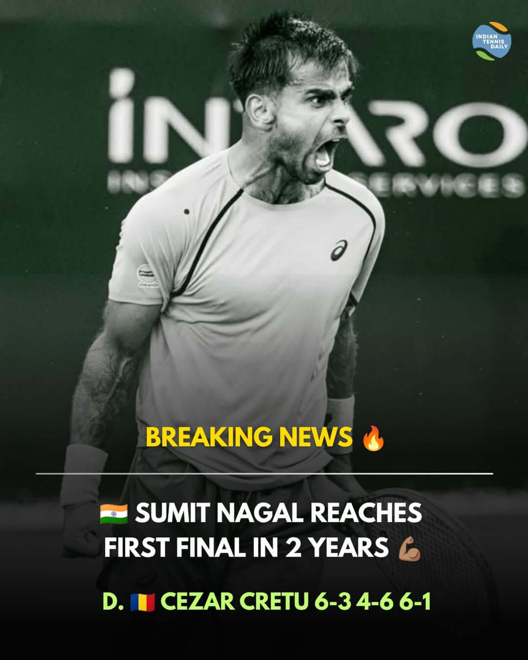 Tennisspieler Sumit Nagal aus Indien beim ATP 75 Challenger in Târgu Mureș, Rumänien.