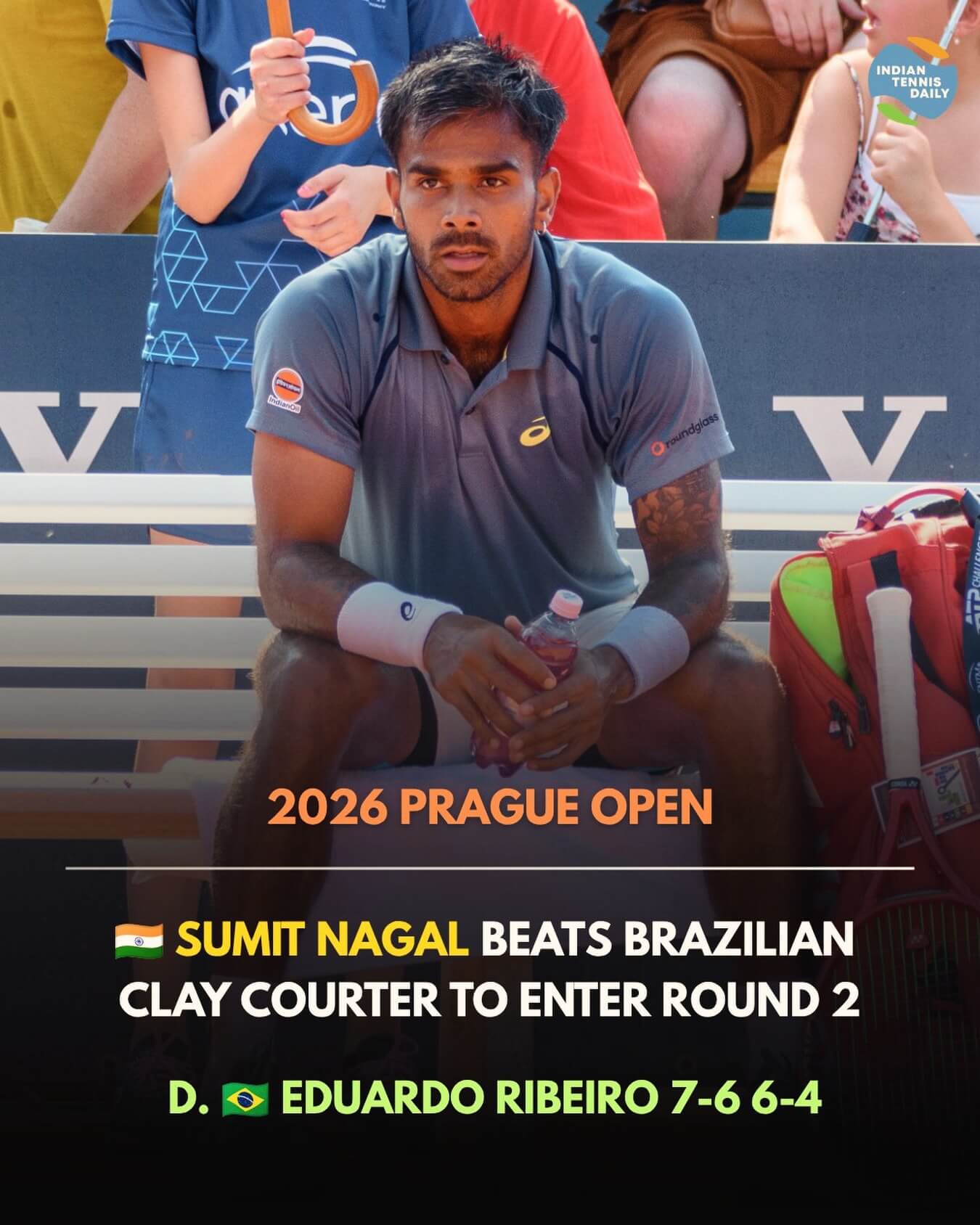 ennisspieler Sumit Nagal aus Indien beim ATP Challenger in Prag, Tschechien.
