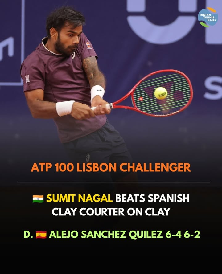 Tennisspieler Sumit Nagal aus Indien im Match beim ATP Challenger Turnier.